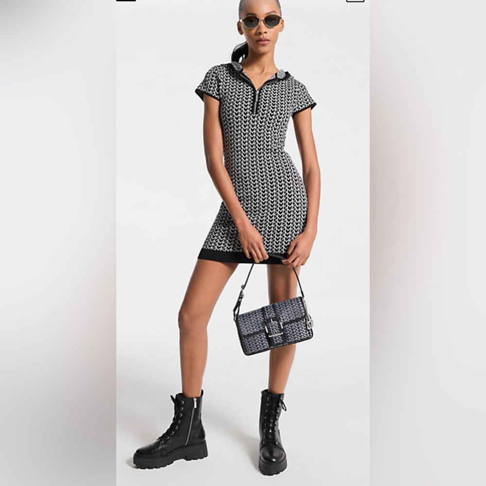 Michael Kors MK 2000 logo Black and White hooded Mini Dress.